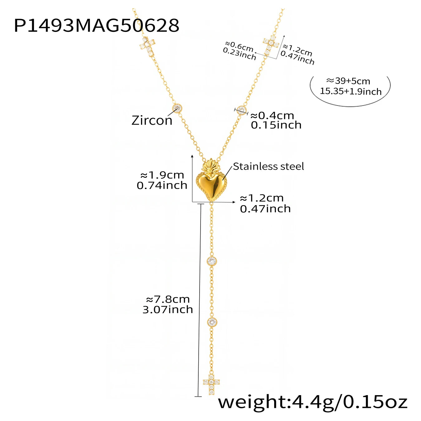 Elegant Stainless Steel Women Necklace Long Cross Pendant Round Zircon Chain Waterproof Luxury Charm Jewelry