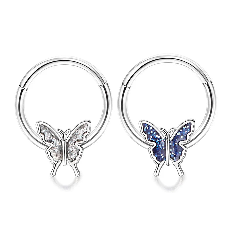 2Pcs 16G Stainless Steel Butterfly Hinged Septum Nose Ring Hoops,BCR Horseshoe Cartilage Daith Helix Rook Conch Piercing Jewelry