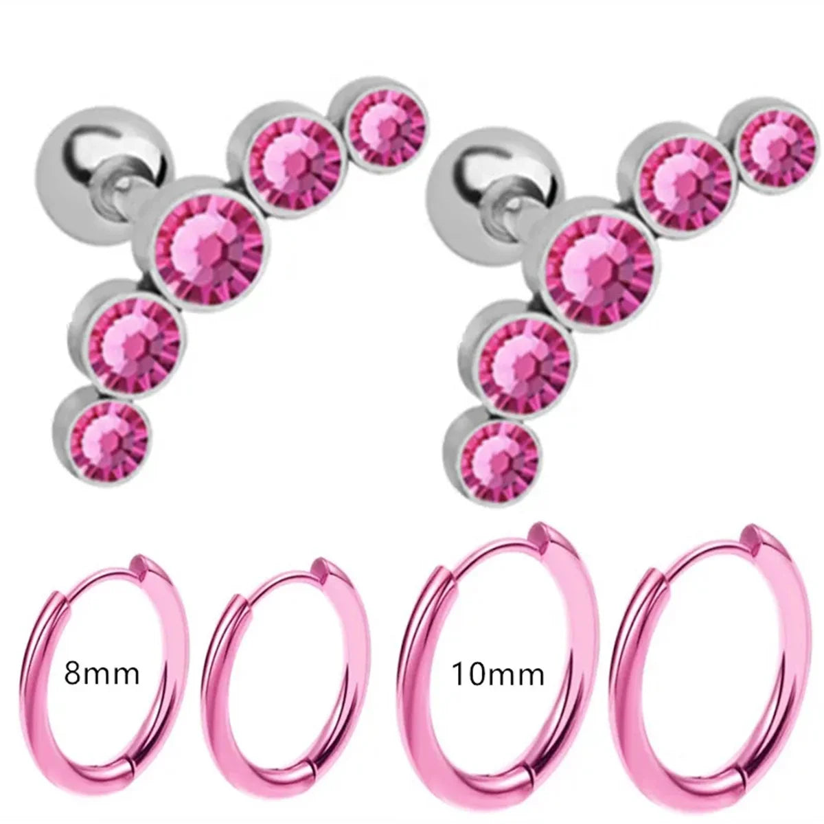 6pcs Fashion Novelty Stainless Steel Cyrstal Tragus Stud Earrings Set,Helix Cartilage Huggie Hoops Circle Ear Piercing Jewelry