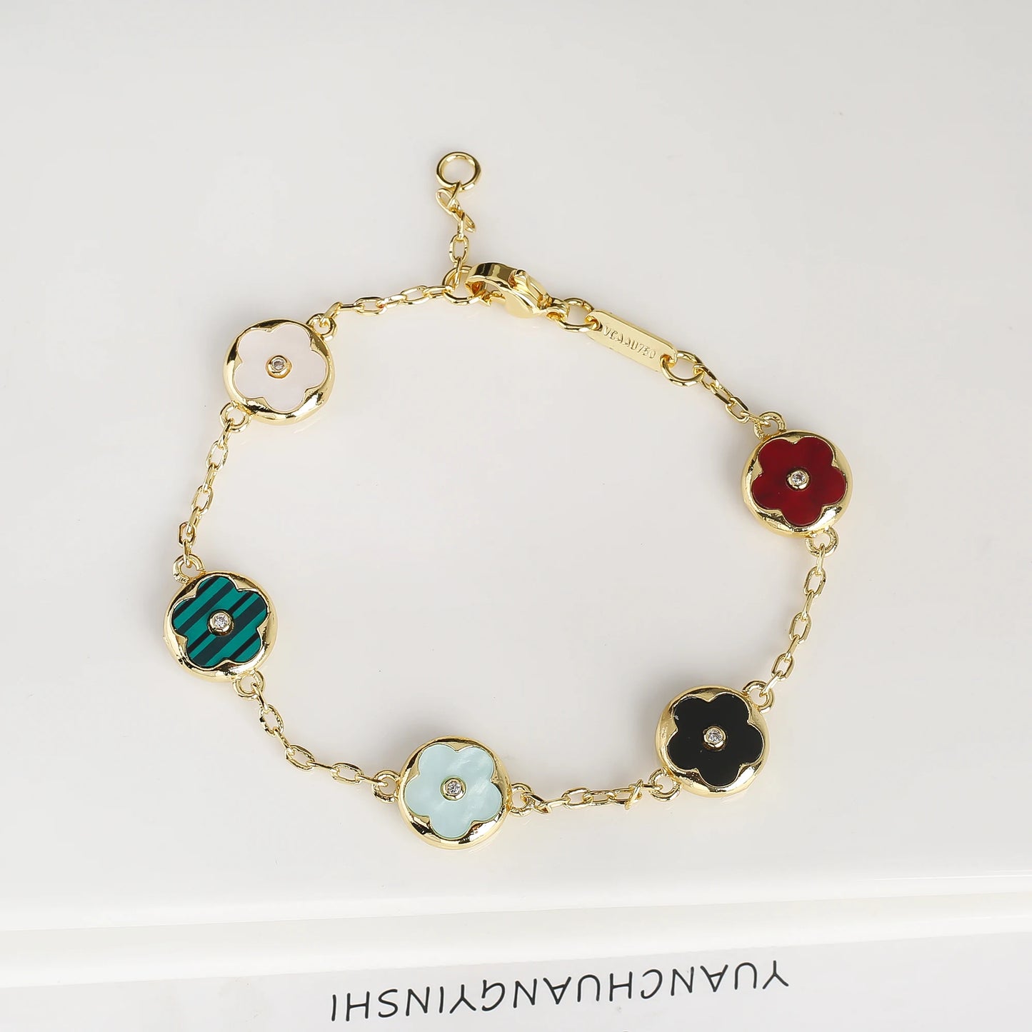 Trendy Creative Adjustable Round Five Leaf Flower Gold-Plated Bracelet Luxury for Women Daily Party Jewelry Accessories Clover