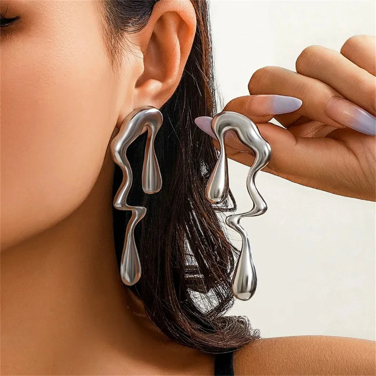 2pcs Irregular Vintage Stainless Steel Water Drops Ear Studs