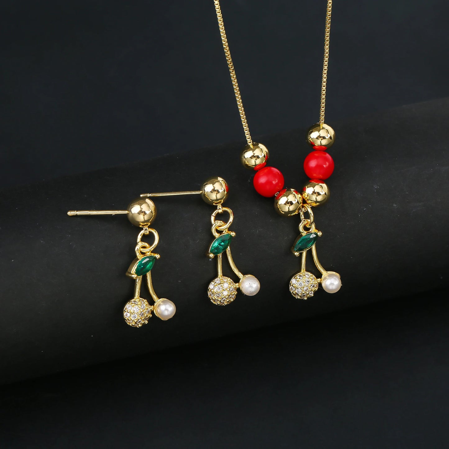2pcs 22 Style Fashion Fruit Cherry Zircon Crystal Jewelry Set Earrings Necklace For Women Female New Trend Party Jewelry Gift