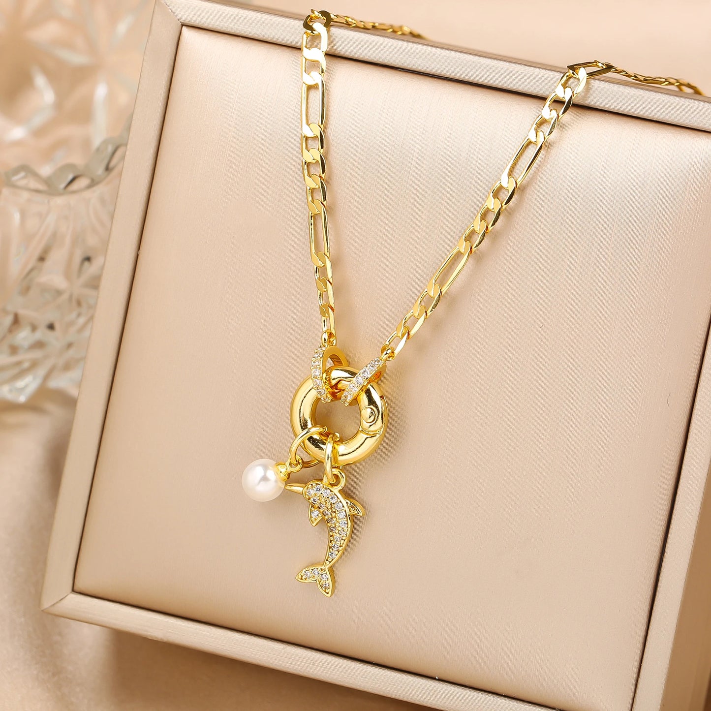 New Creative Zirconia Dolphin Bear Ladies Clavicle Chain Choker Cute Animal Pendant Necklace Aesthetic Neck Jewelry Fine Gift