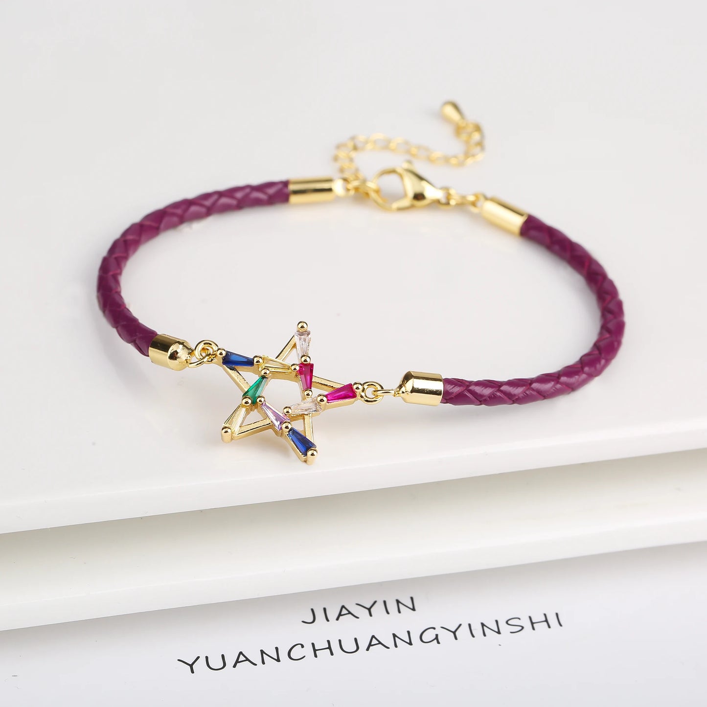 Personalized Square Geometric Star Zirconia Leather Braided Adjustable Bracelet Temperament for Women Party Jewelry Couple Gift