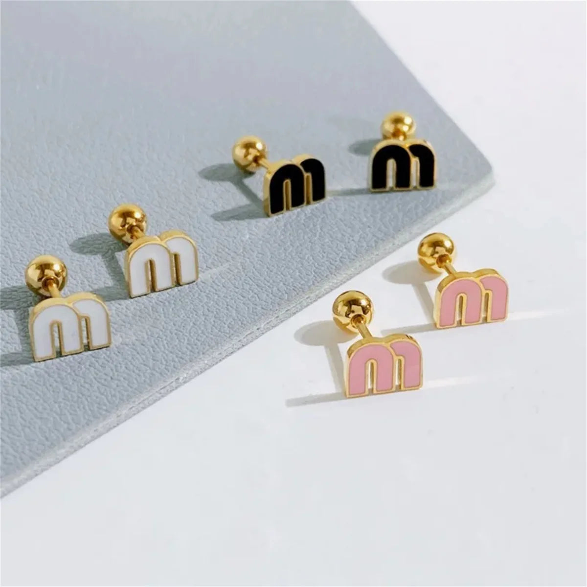 2/6pcs 18k Gold-plated Titanium Steel Letter M Stud Earrings for Women,Delicate Cute Tiny Earrings Jewelry Gift