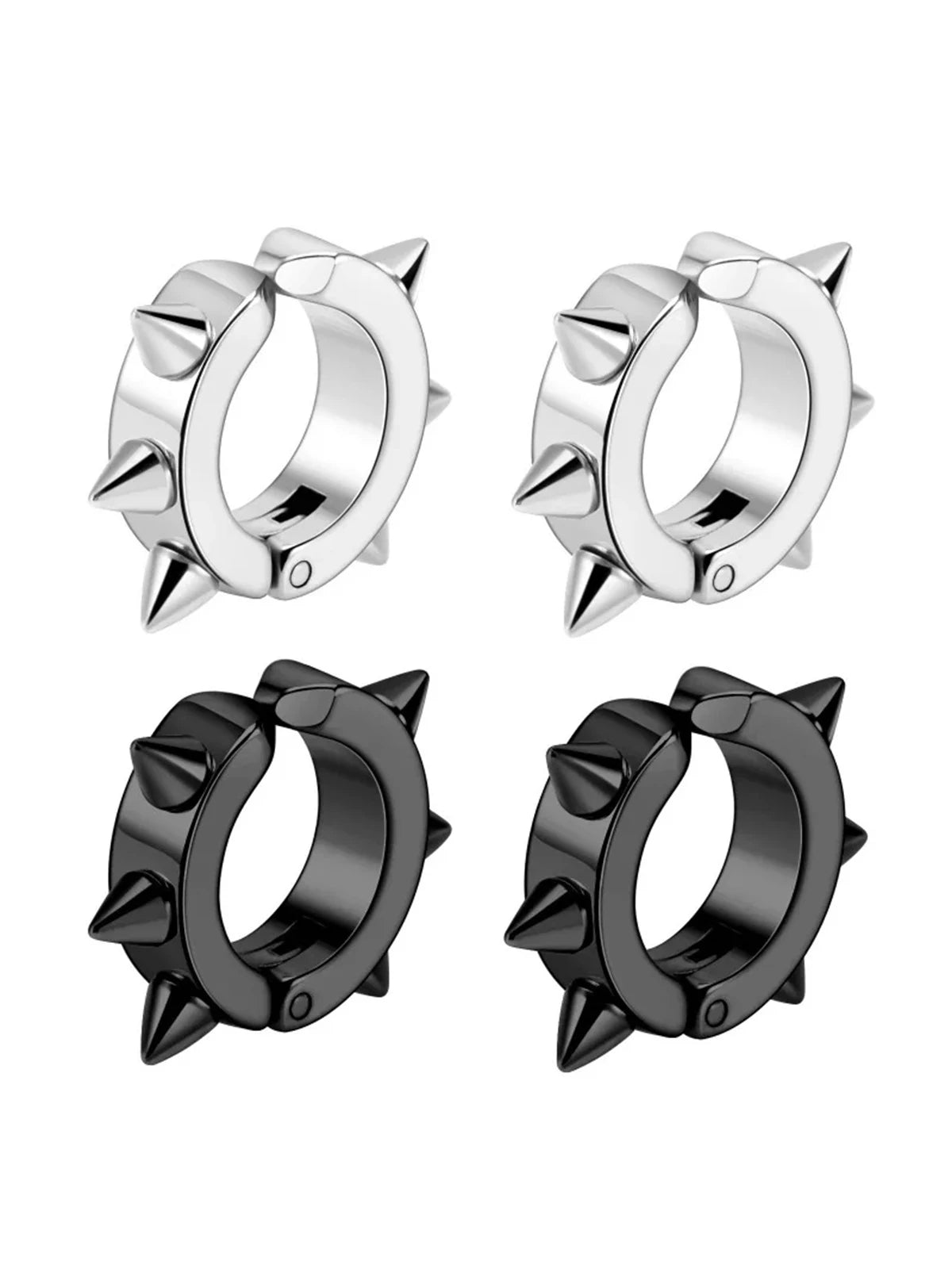 2/4pcs Punk Style 316L Stainless Steel Spine Earring,Clip On Non Piercing Hoop Earring Fashion Fake Piercing Jewelry