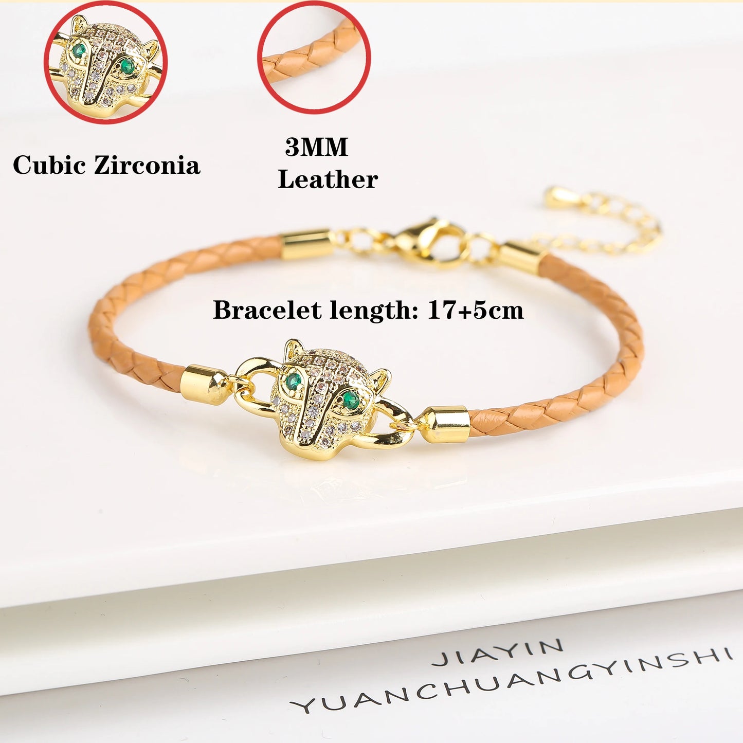 15 Style Hot Sale Shiny Zirconia Animal Leopard Head Leather Braided Bracelet Hip Hop for Men Women Fashion Jewelry Accessories