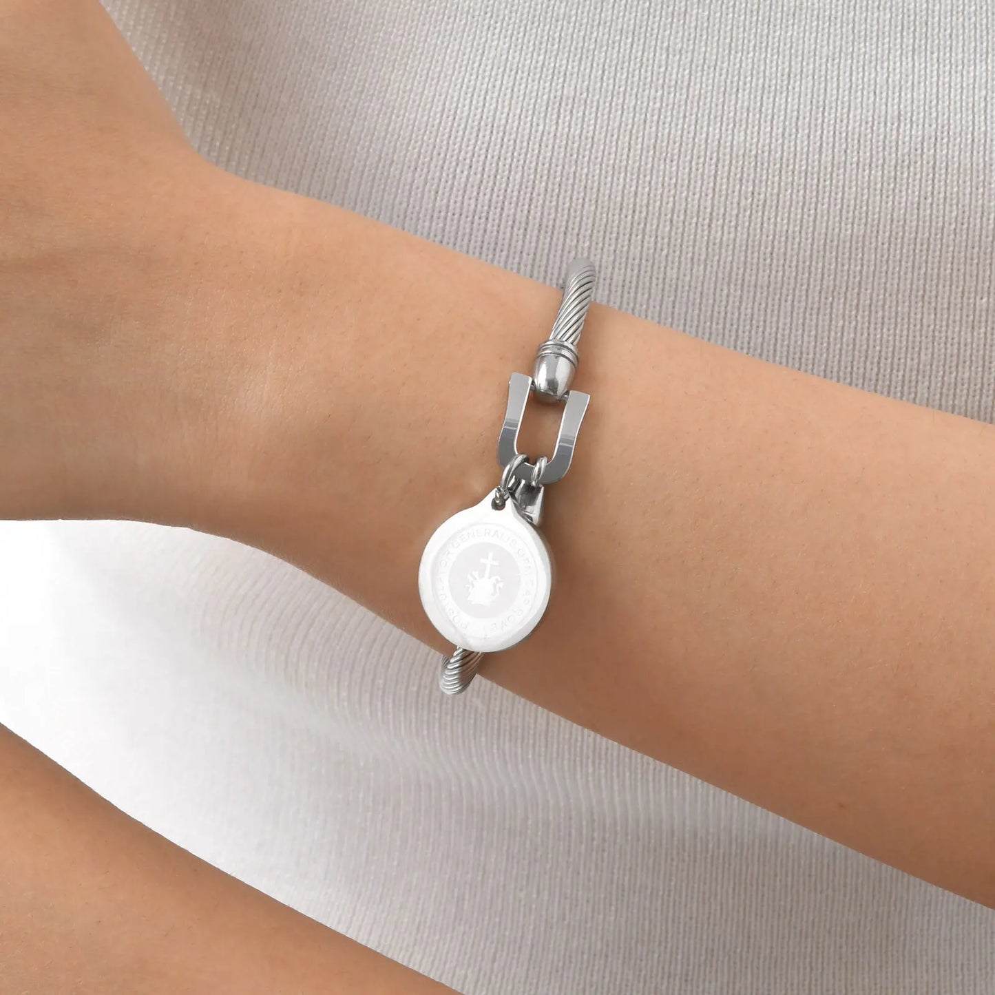 Prjewel Unique Stainless Steel Bracelets For Women Padre Pio Catholic Saint Round Accessory Bangles Religious Jewelry Set Gifts