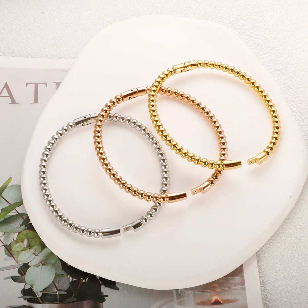Trendy Round Ball Beaded Bracelets Bangles High Quality Stainless Steel Twist Balls Dots Bead Bangle for Women Jewelry Wholesale
