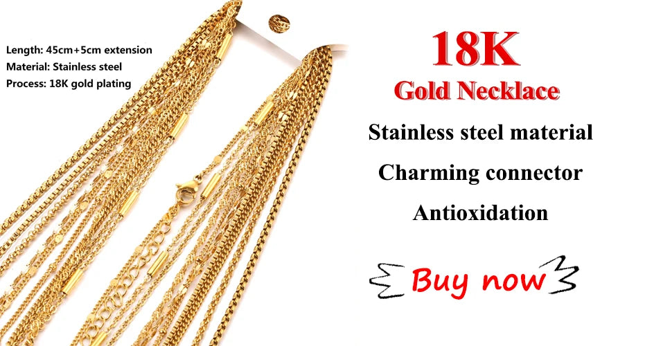 5pcs Wholesale 0.9/1.2/1.5mm Plated 18K Gold Snake Round Chain Necklace for Men Women Silver Necklaces Fashion DIY Jewelry