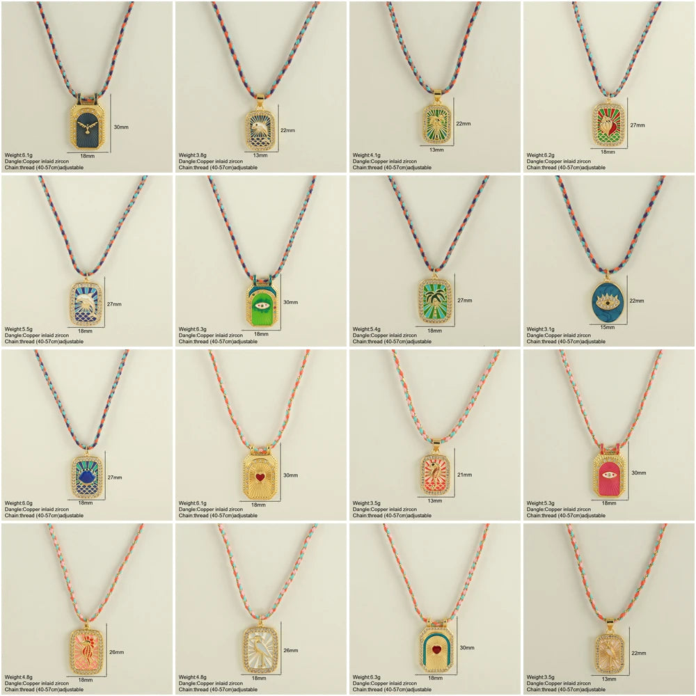 Bohemian POP Art Heart Necklace For Women Gothic Evil Blue Eye Collars Handwoven Wool Chain Choker Tarot Card Summer Jewelry