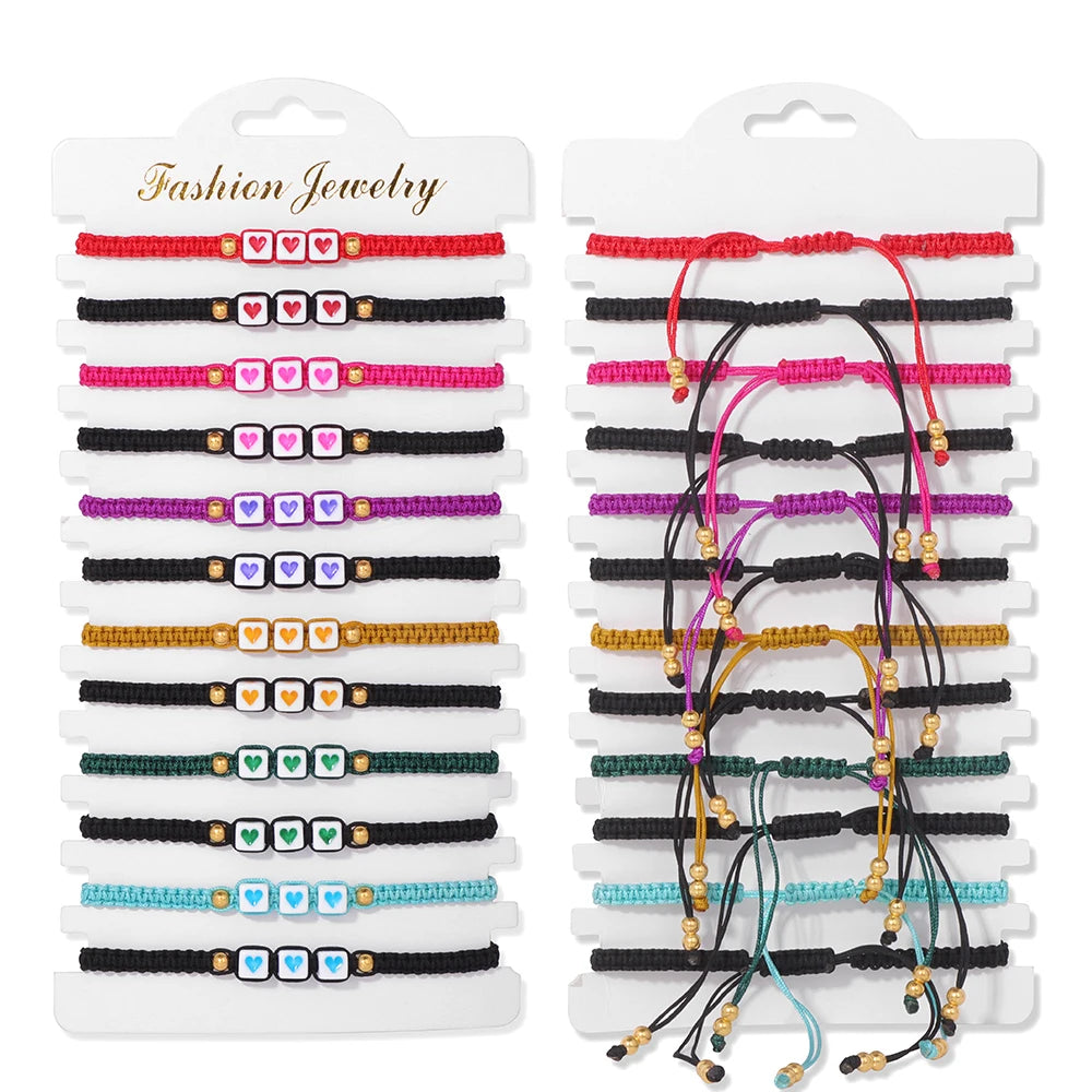 Wholesale 12Pcs/Set Colorful Natural Stone Bracelets Adjustable Rope Braided Bracelet Handmade Bohemia Bracelets with Cards