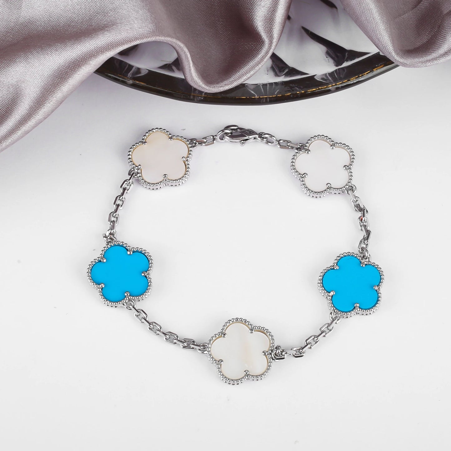 Simple 15mm Natural Shell Stone Five-Leaf Flower Set Bracelet Necklace Classic Flower Woman Jewelry Sets For Party Daily Wear