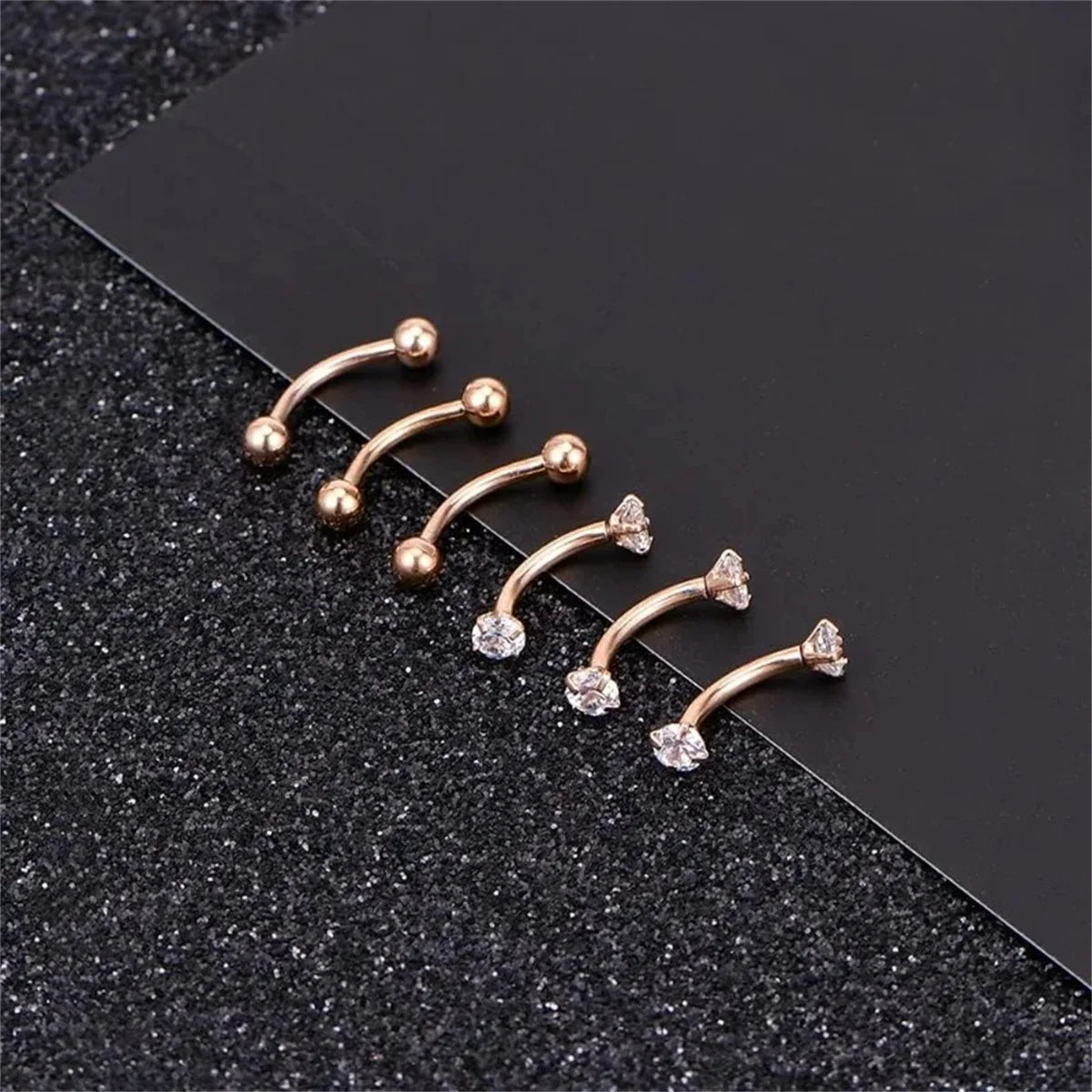 6Pcs Elegant Fashion 316 Stainless Steel Curved Barbell Eyebrow Ring,Inlaid Shiny Zircon Belly Lip Ring Body Piercing Jewelry