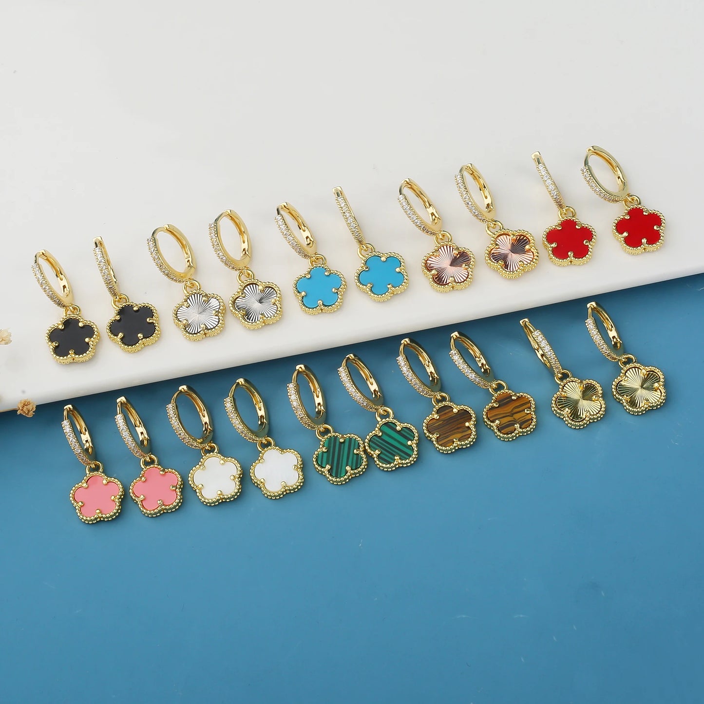 High Quality Natural Stone Five Leaf Flower Drop Earrings Simple for Woman Fashion Party Trend Zircon Jewelry Clover Gift