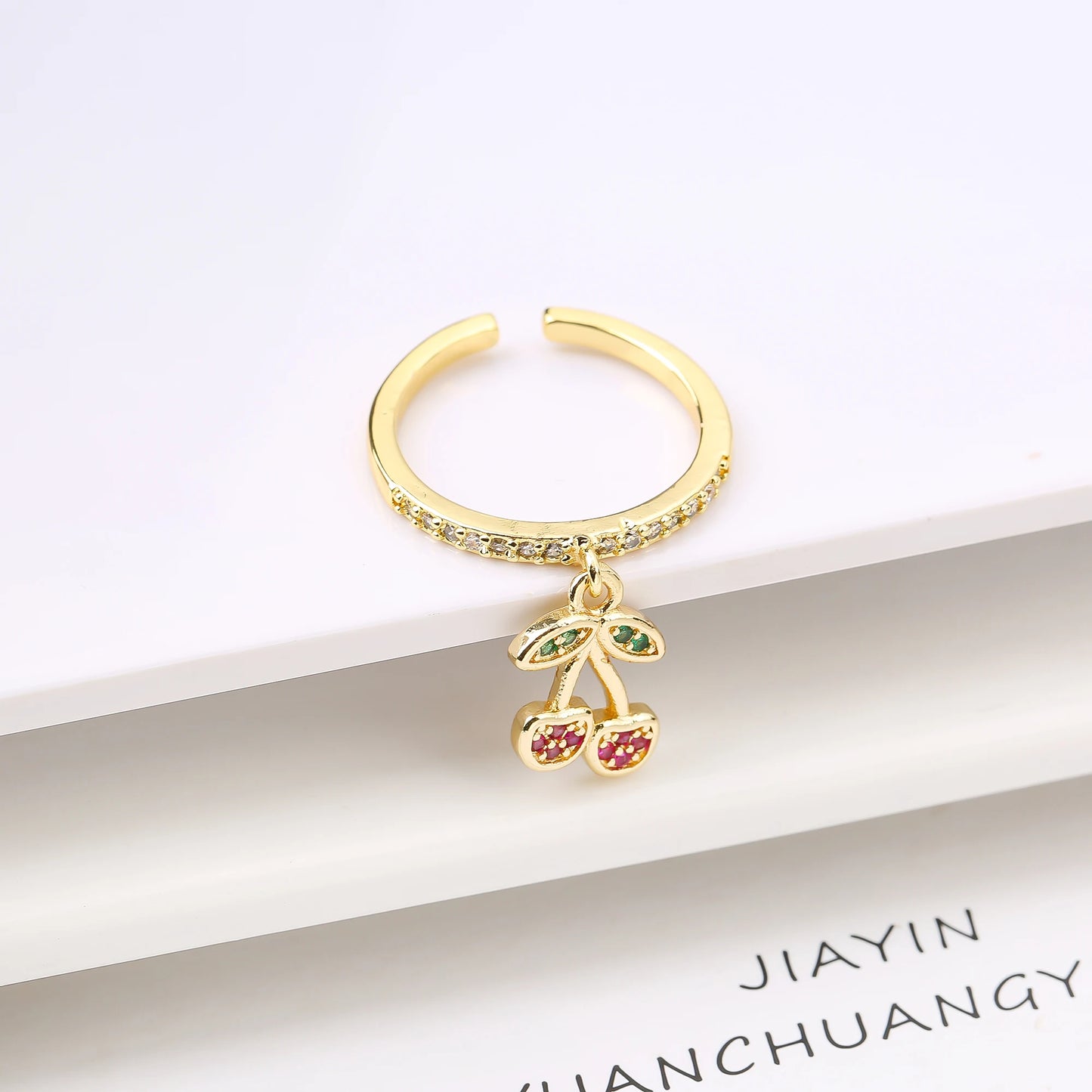 Sweet And Lovely Fruit Cherry Crystal Zirconia Opening Adjustable Ring Simple For Woman Girl Daily Party New Fashion Jewelry