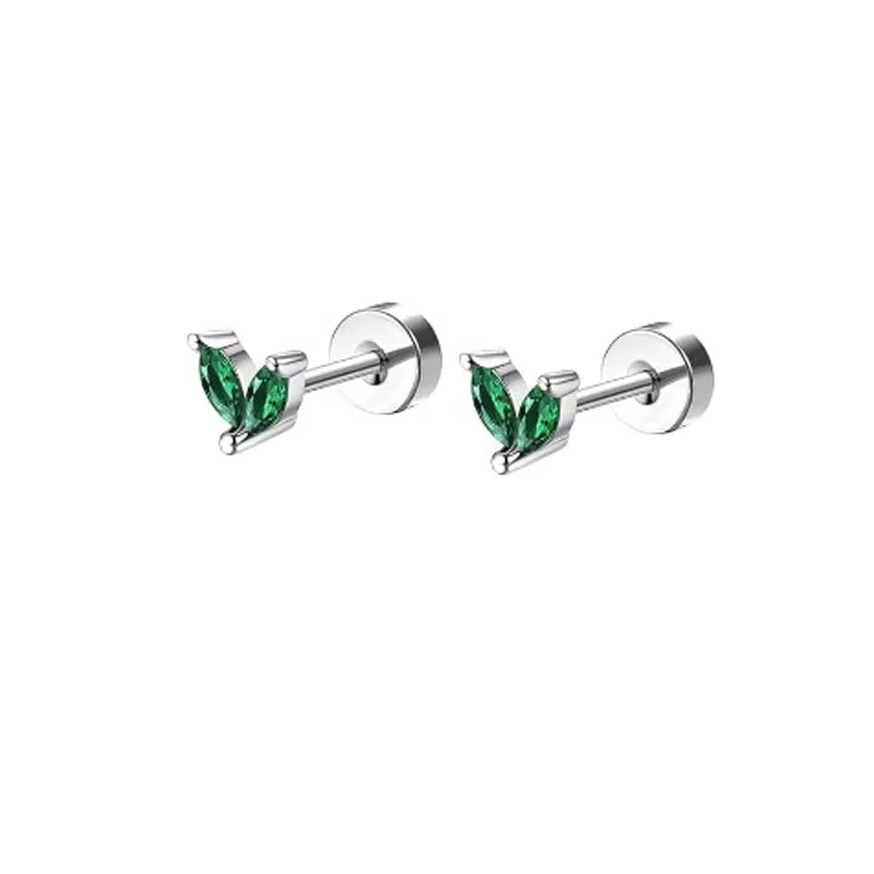 2Pcs Delicate Hypoallergenicity 18K Gold Green Gemstone Flat Back Earrings for Women Girls,Fashion Small Hoop Earrings Jewelry