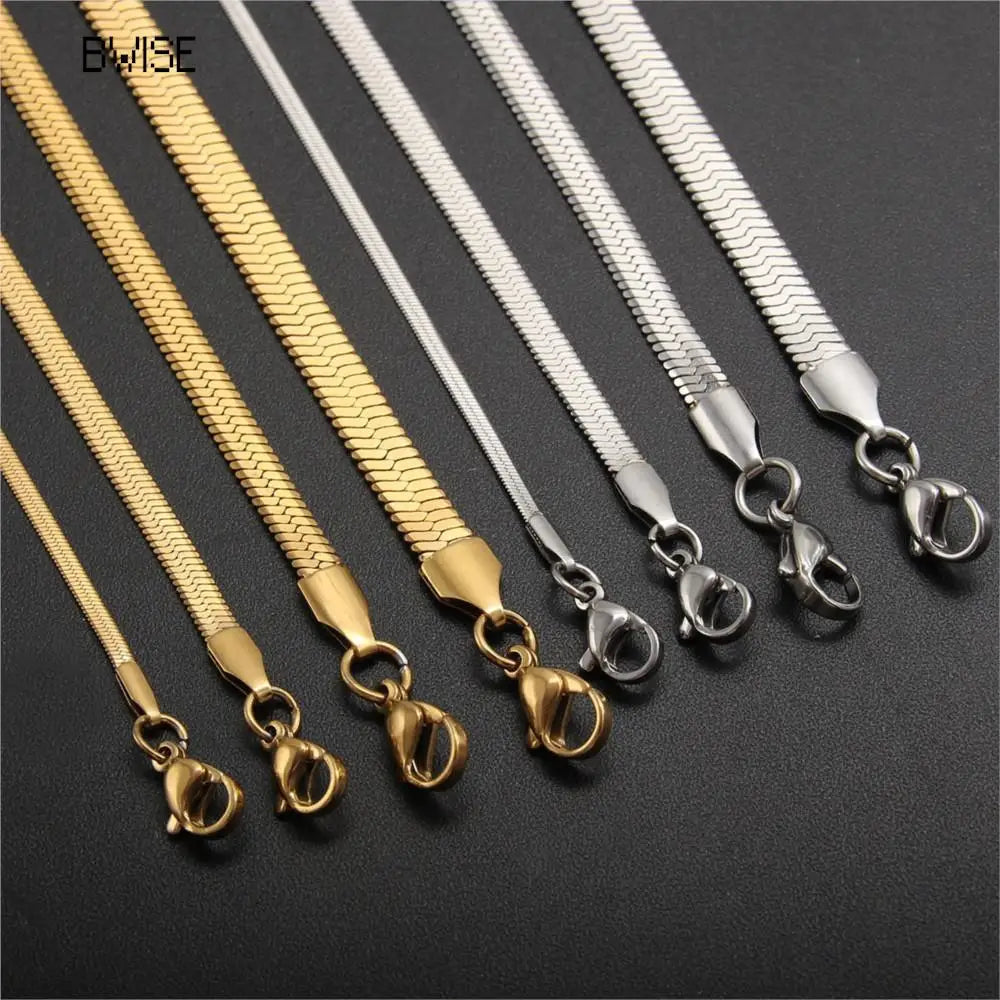 Hot Fashion Unisex Snake Chain Women Necklace Choker Stainless Steel Herringbone Gold Color Chain Necklace For Women Jewelry
