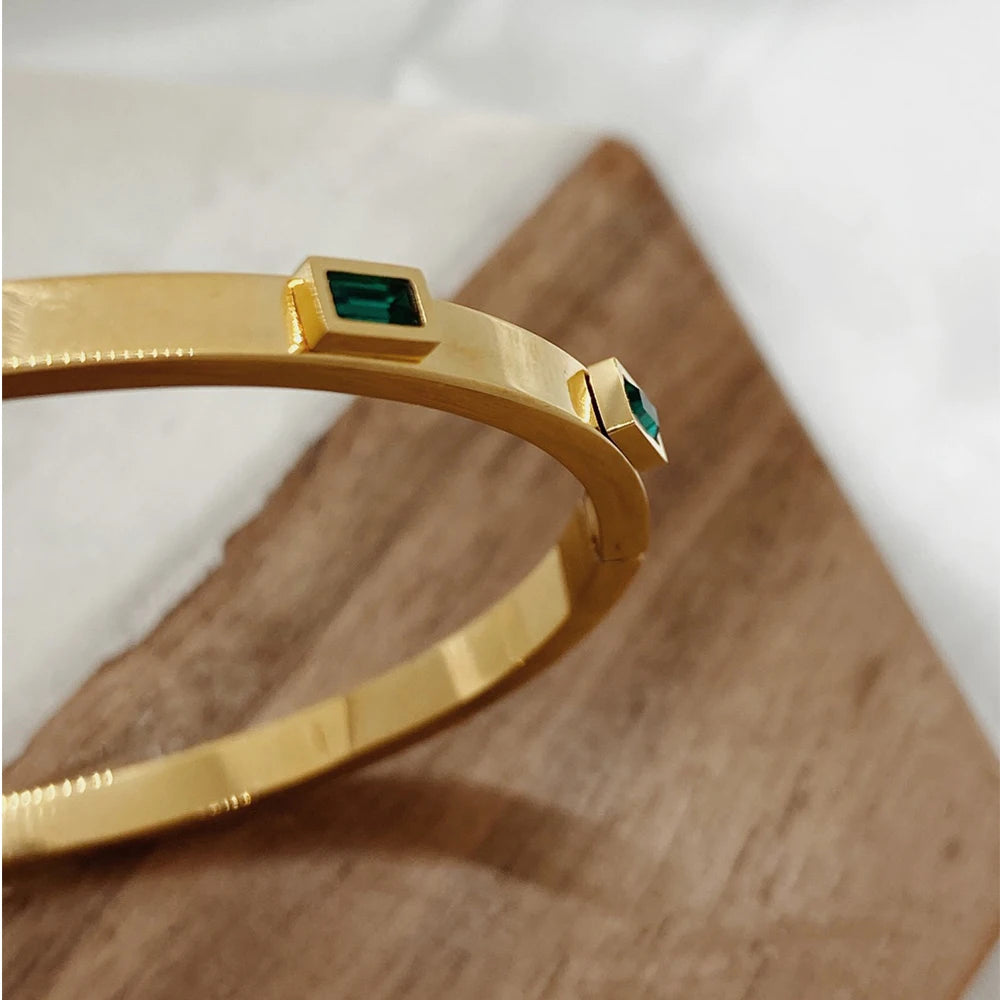 Luxury Open Cuff Bangles Bracelets Crystal Zirconia Rose Gold Color Stainless Steel Bracelet for Women Men Fashion Jewelry