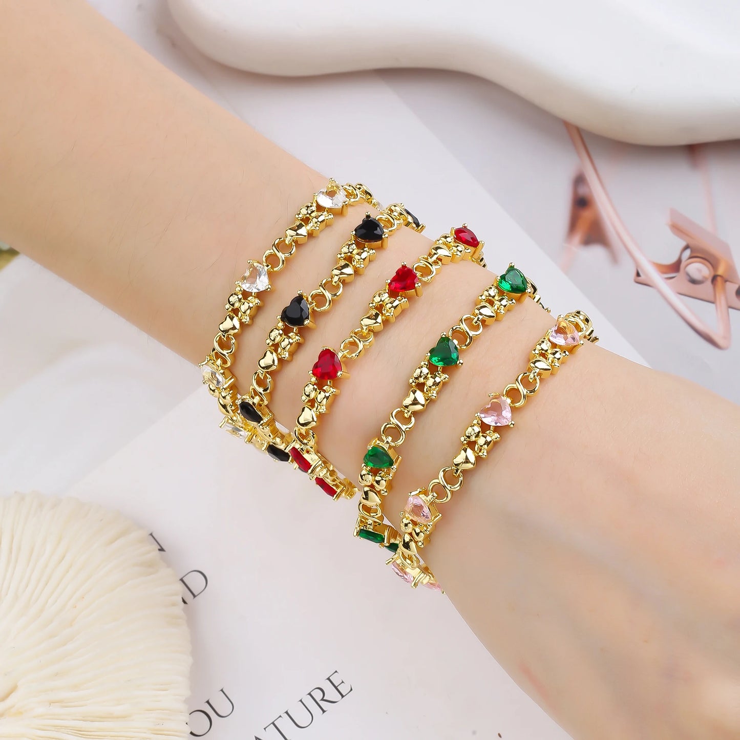 Gold-plated Heart Shape Crystal Cute Animal Bear Adjustable Bracelet Luxury for Women Girls New Fashion Party Jewelry Fine Gift
