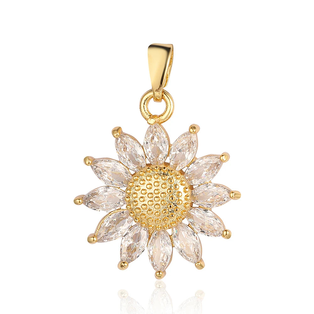 3pcs/Lot Cross Sunflower Cubic Zirconia Pendant Life Tree Maple Leaf Grape Cherry Brass CZ Charms DIY Jewelry Necklace Pendants
