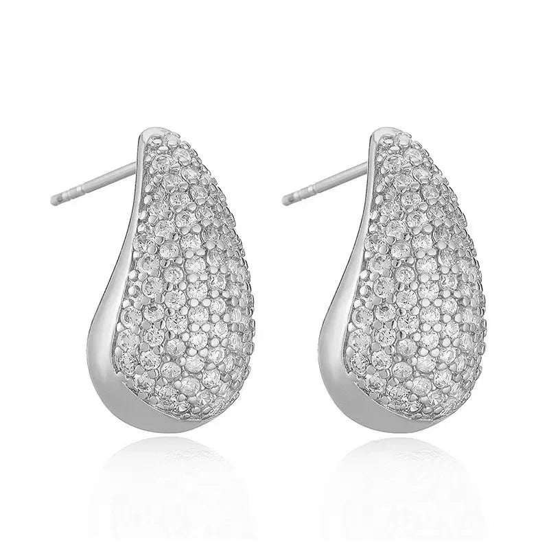Luxury Shiny Full Zirconia Comma Studs Earrings Fashion Water Drops Crystal Earrings Charming for Women Daily Party Jewelry