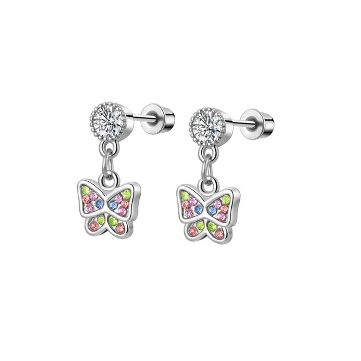 2/8pcs Hypoallergenic Heart Flower Dangle Screw Back Earrings,Flat Back Ear Studs Butterfly Cartilage Tragus Piercing Jewelry