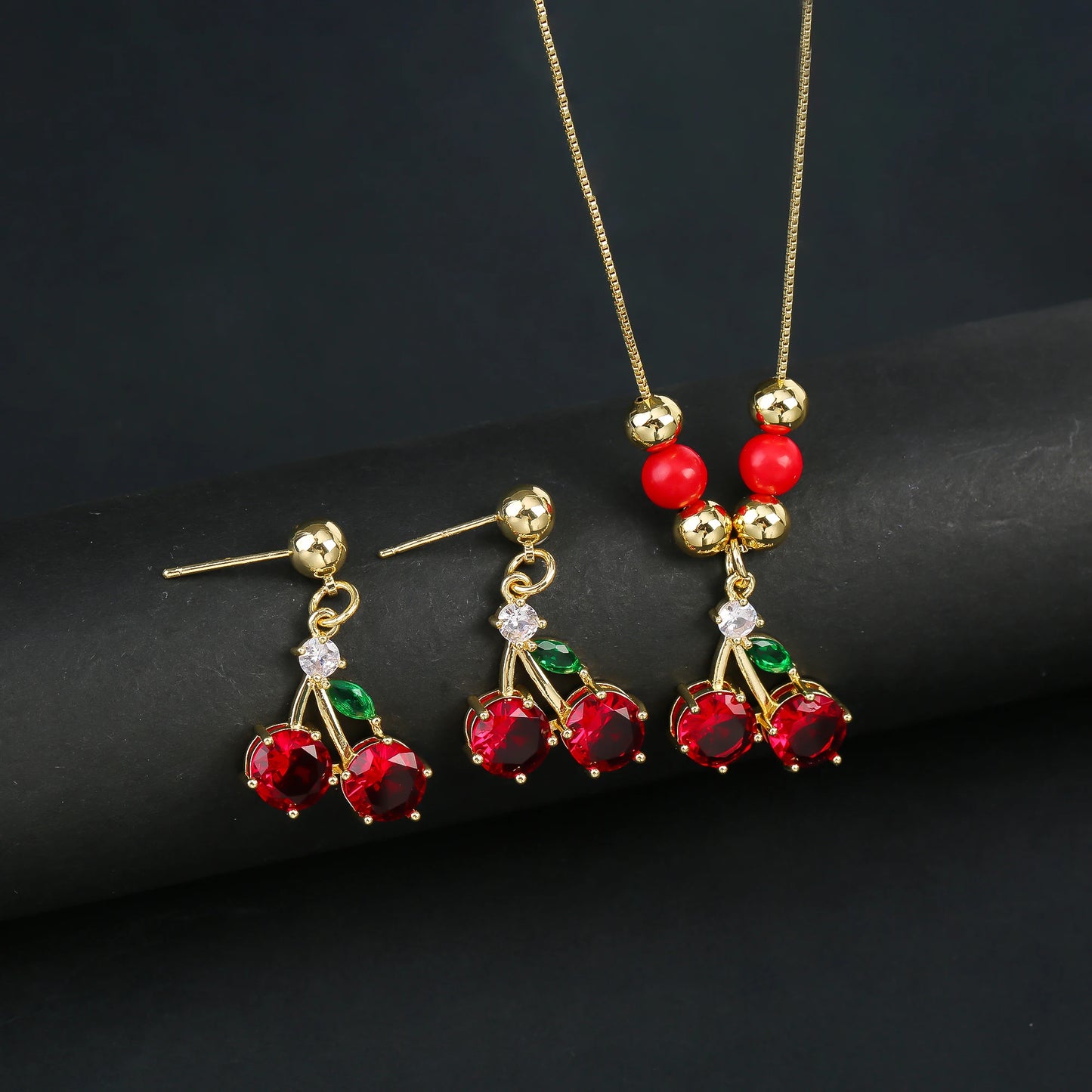 2pcs 22 Style Fashion Fruit Cherry Zircon Crystal Jewelry Set Earrings Necklace For Women Female New Trend Party Jewelry Gift