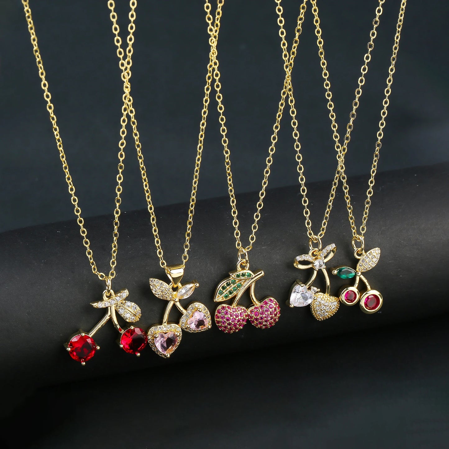 13 Style Choice 3pcs Lucky Red Cherry Crystal Fruit Bracelet Necklace Earrings Jewelry Set Luxury for Women Daily Party Jewelry