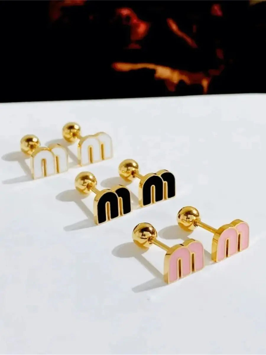 2/6pcs 18k Gold-plated Titanium Steel Letter M Stud Earrings for Women,Delicate Cute Tiny Earrings Jewelry Gift