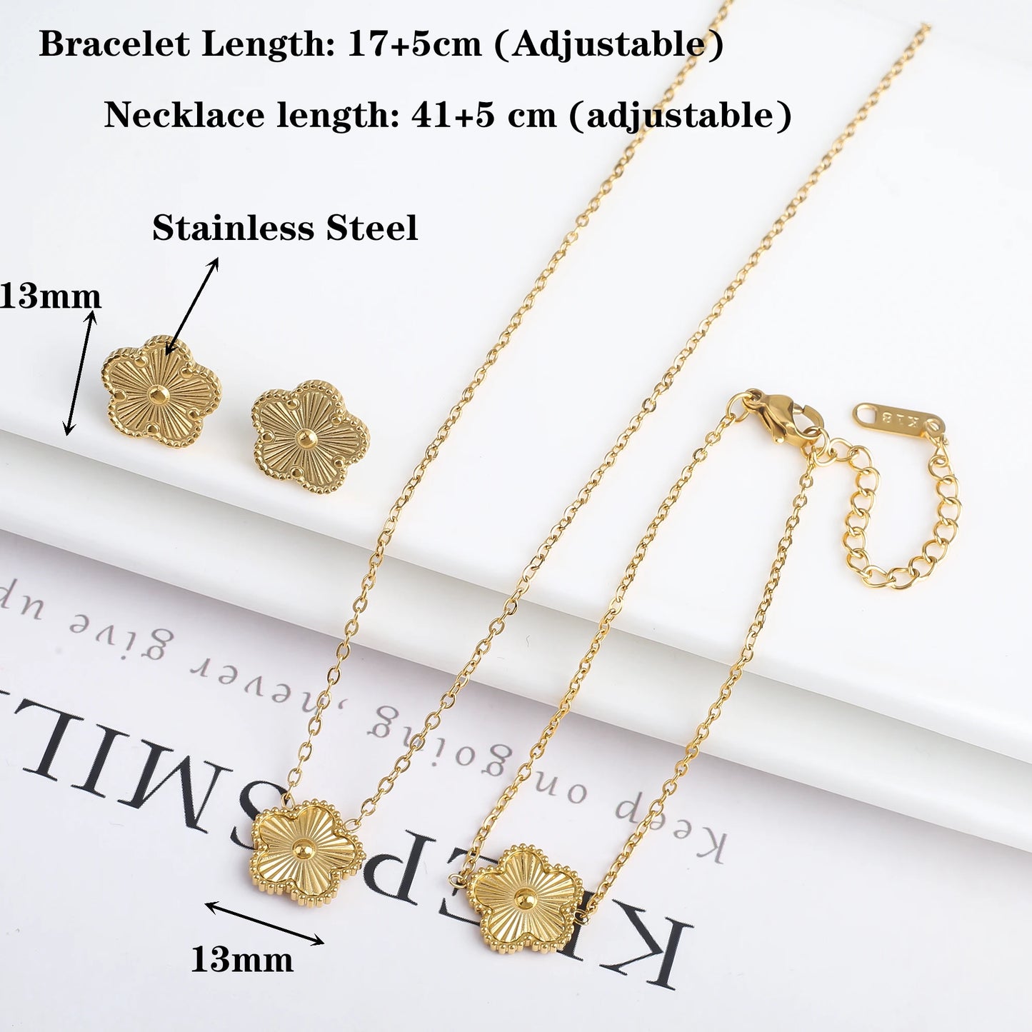 Waterproof Clover five-leaf flower Metal Laser Stainless Steel Jewelry Set Classic for Woman Luxury Party Jewelry Daily Wear