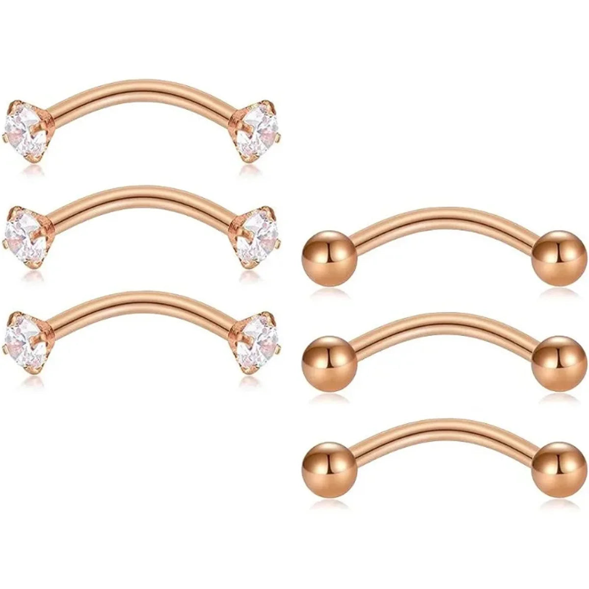 6Pcs Elegant Fashion 316 Stainless Steel Curved Barbell Eyebrow Ring,Inlaid Shiny Zircon Belly Lip Ring Body Piercing Jewelry