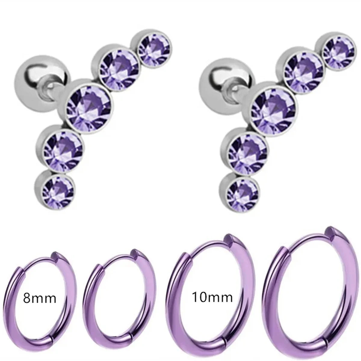 6pcs Fashion Novelty Stainless Steel Cyrstal Tragus Stud Earrings Set,Helix Cartilage Huggie Hoops Circle Ear Piercing Jewelry