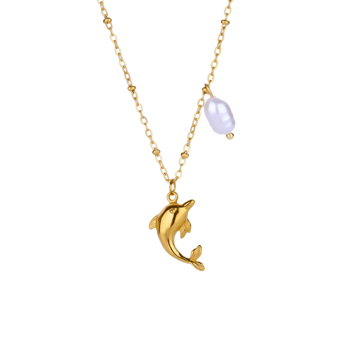 Free Shipping Imitation Pearl Dophin Pendant Necklaces For Women Stainless Steel Chain Necklace Aesthetic Wedding Jewelry Gift