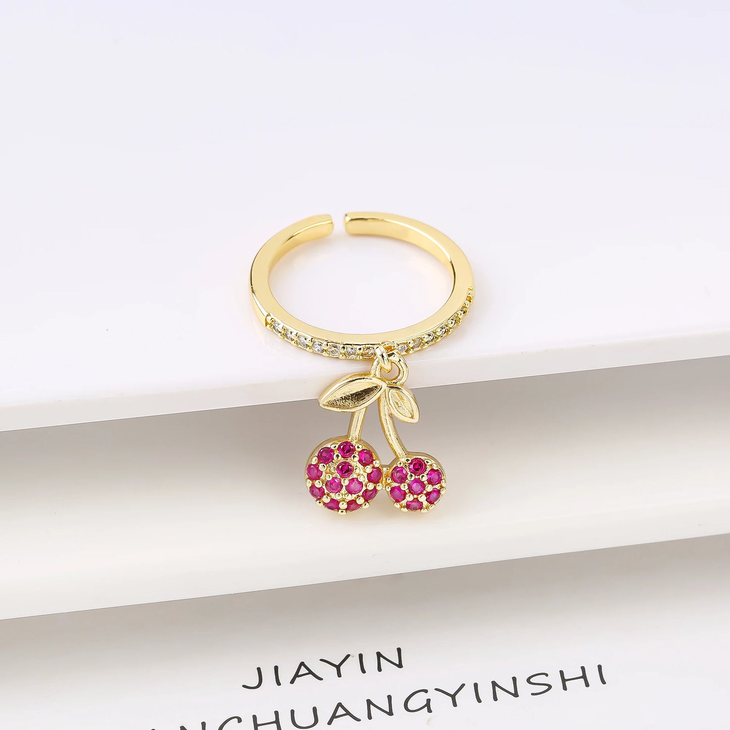 Sweet And Lovely Fruit Cherry Crystal Zirconia Opening Adjustable Ring Simple For Woman Girl Daily Party New Fashion Jewelry