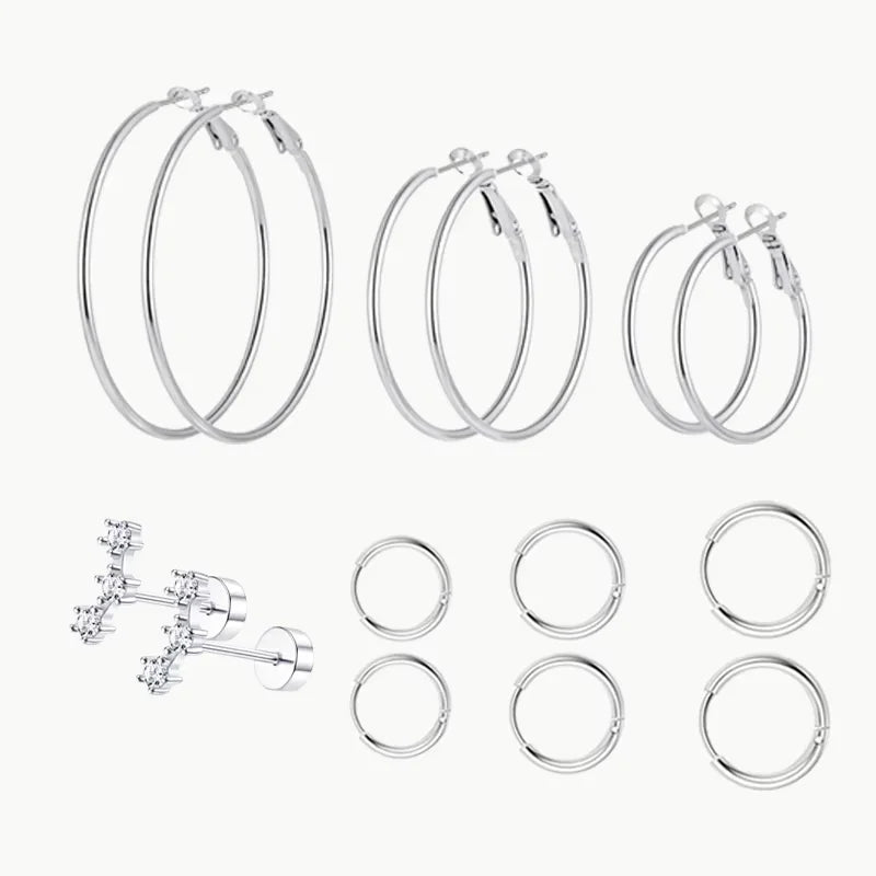 2/14 Pcs 20G Tiny Stainless Steel Screw Back Stud Earrings Set for Women, Simple Hinged Nose Rings Huggie Hoop Earring Jewelry