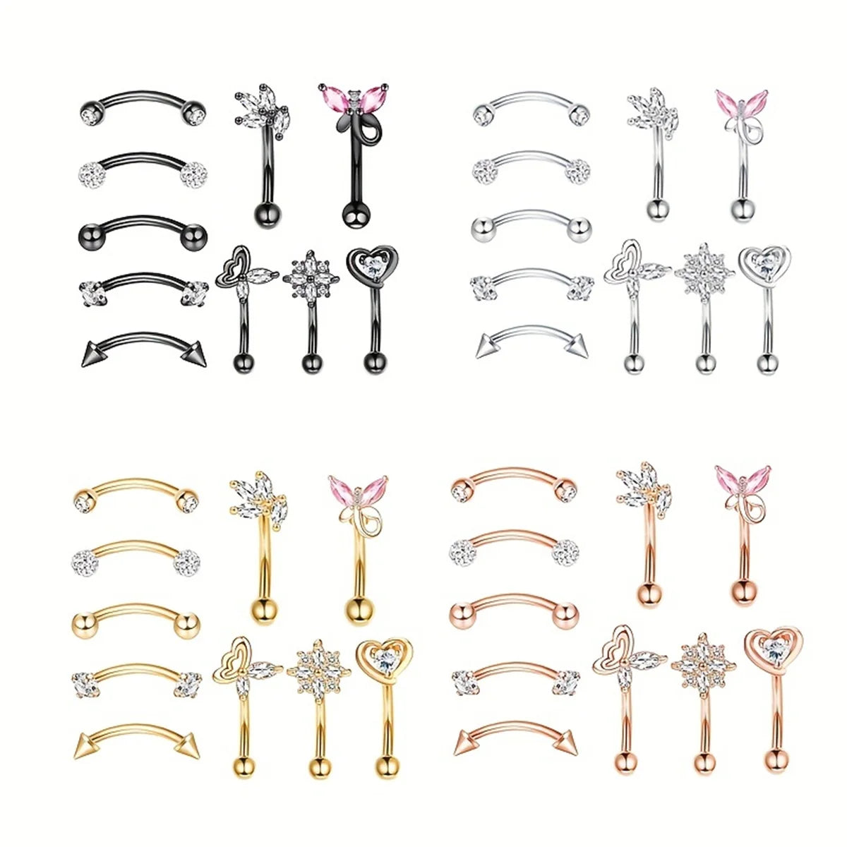 10Pcs 316L Stainless Steel Cubic Zirconia Heart Rooking Eyebrow Rings Set,Daith Cartilage Conch Rook Eyebrow Piercing Jewelry
