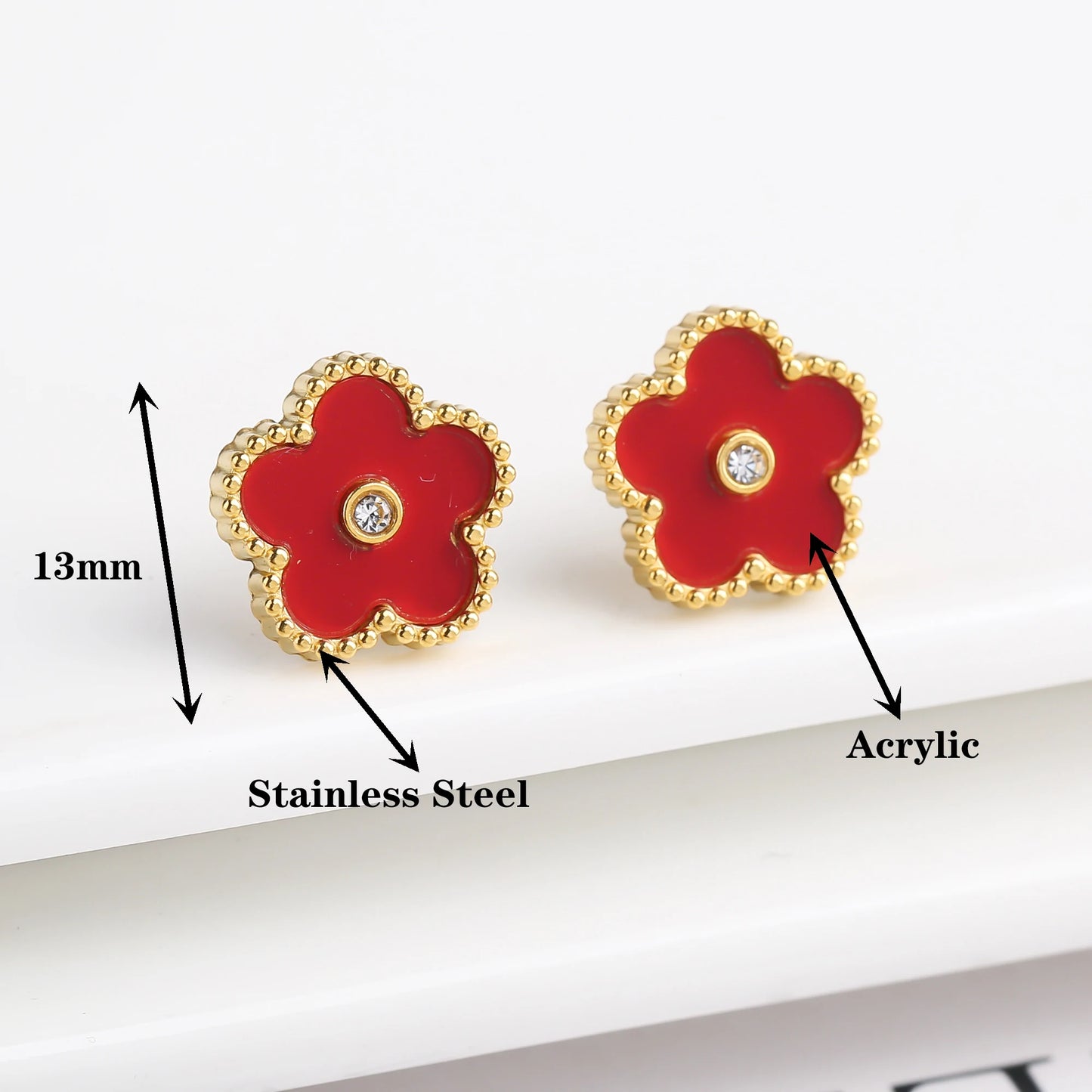 Trending Shell Flower Stainless Steel Five Leaf Flower Stud Earrings for Women Clover Ear Piercing Fashion Jewelry Party Gifts