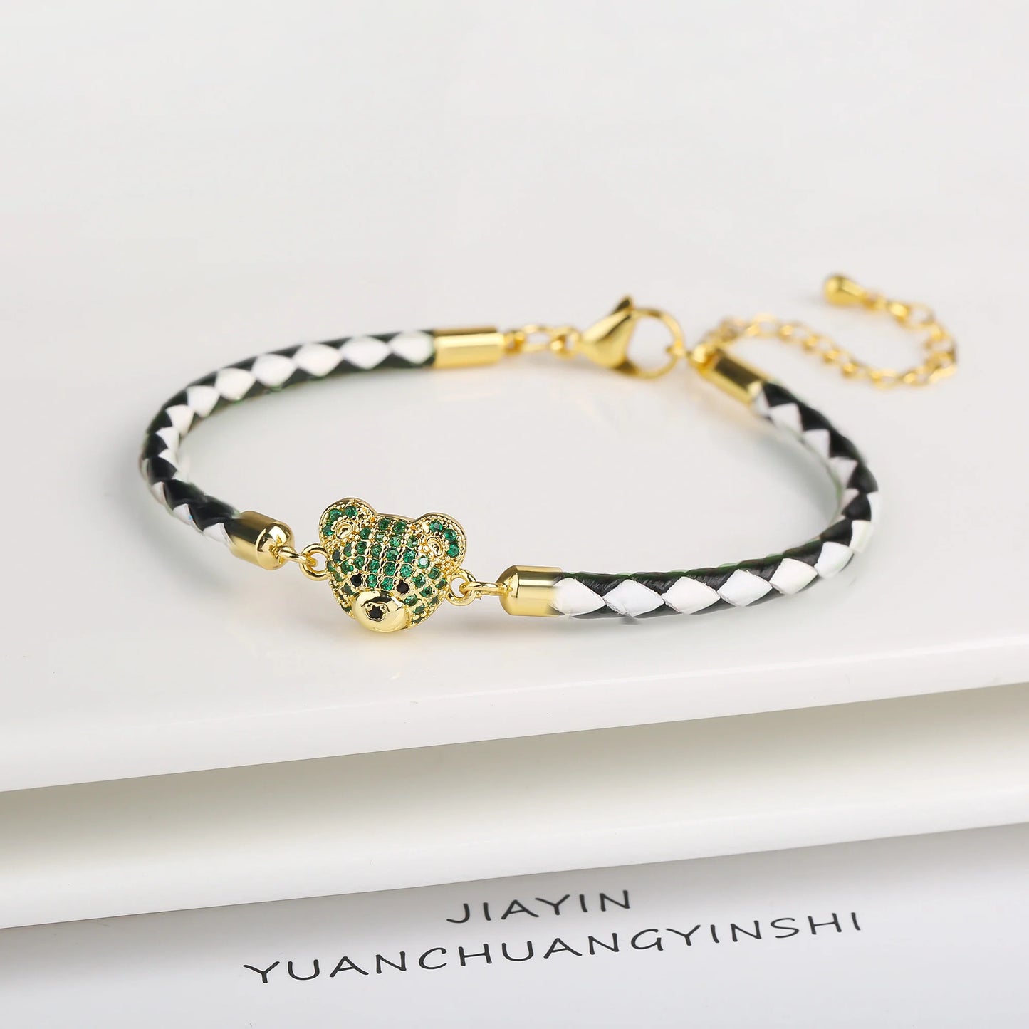 Adjustable Leather Braided Zirconia Bear Bracelet Classic Woman Animal Bracelet Fashion for Party Jewelry Gift Accessories