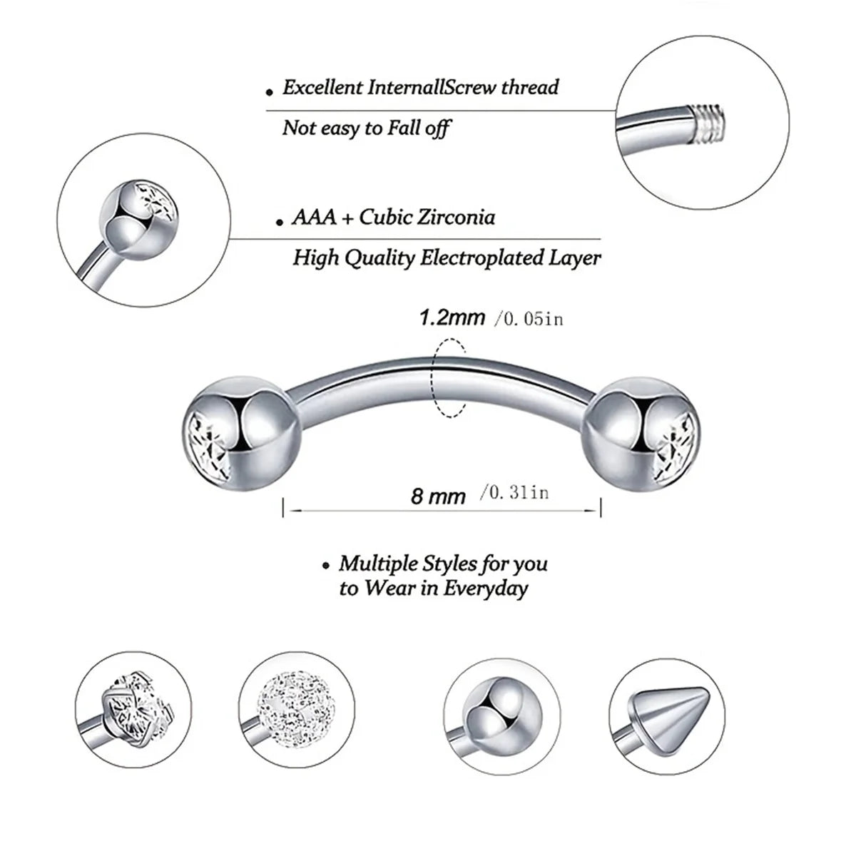 10Pcs 316L Stainless Steel Cubic Zirconia Heart Rooking Eyebrow Rings Set,Daith Cartilage Conch Rook Eyebrow Piercing Jewelry