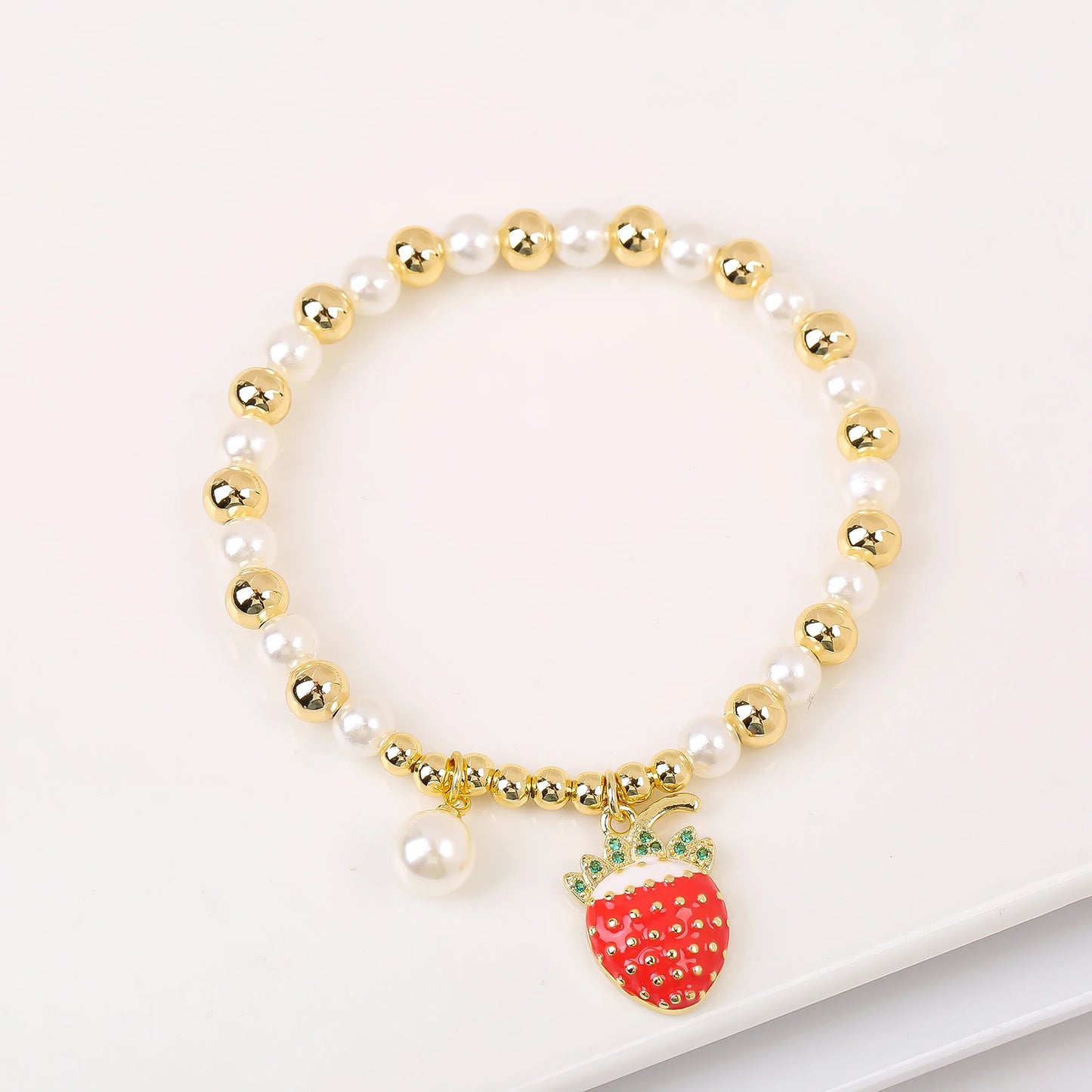 Trendy Crystal Cherry Shape Heart Copper Beads Chain Pearls Bracelet For Women 15 Styles Choice Daily Versatile Jewelry Gift