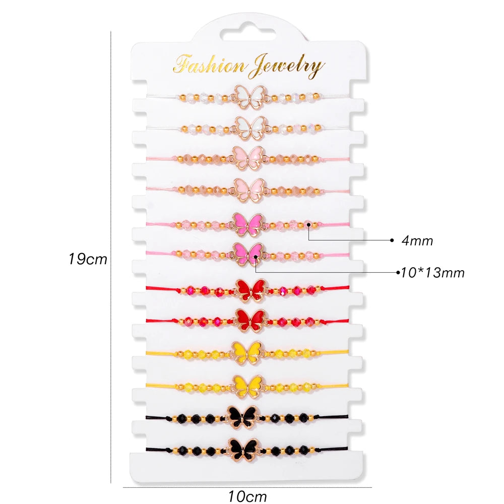 Wholesale 12Pcs/Set Colorful Natural Stone Bracelets Adjustable Rope Braided Bracelet Handmade Bohemia Bracelets with Cards