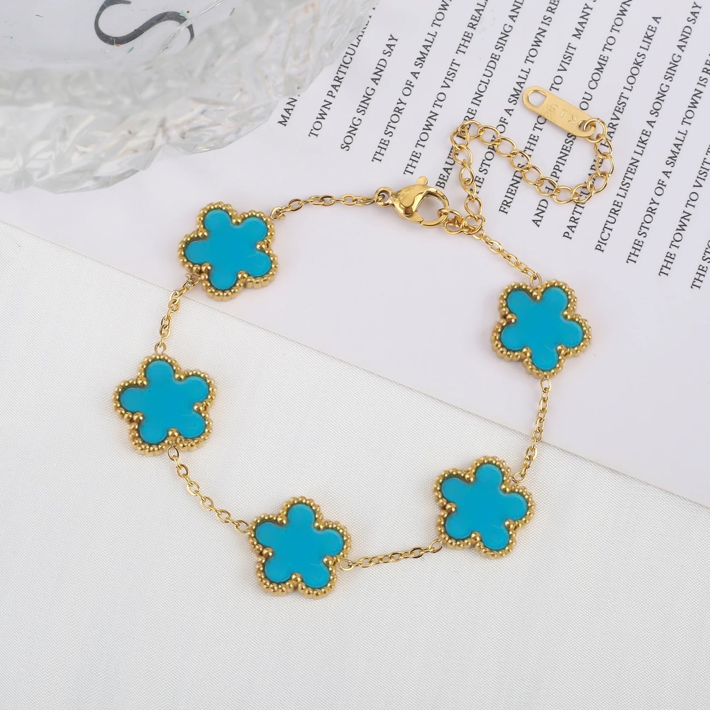 Light Luxury Fashion Stainless Steel Five Leaf Flower Adjustable Bracelet Vintage for Men Women Fashion Wrist Jewelry Clover