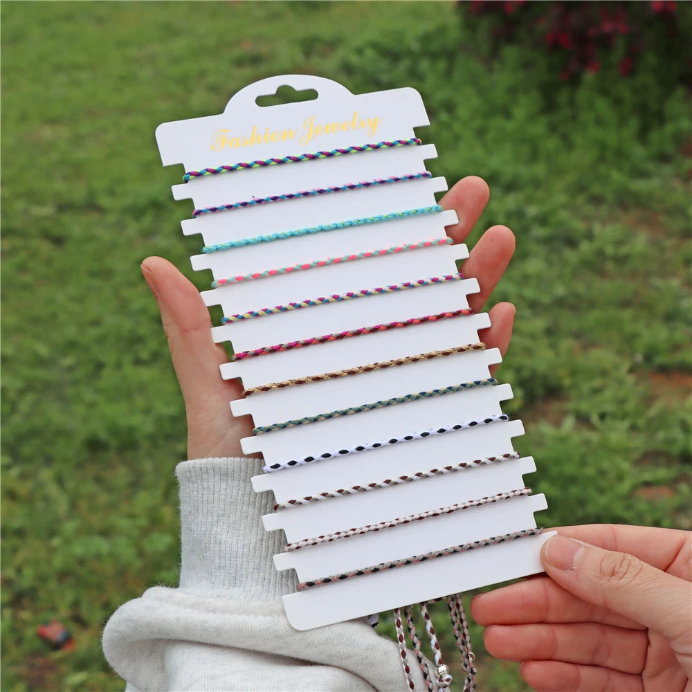 Wholesale 12Pcs/Set Colorful Natural Stone Bracelets Adjustable Rope Braided Bracelet Handmade Bohemia Bracelets with Cards