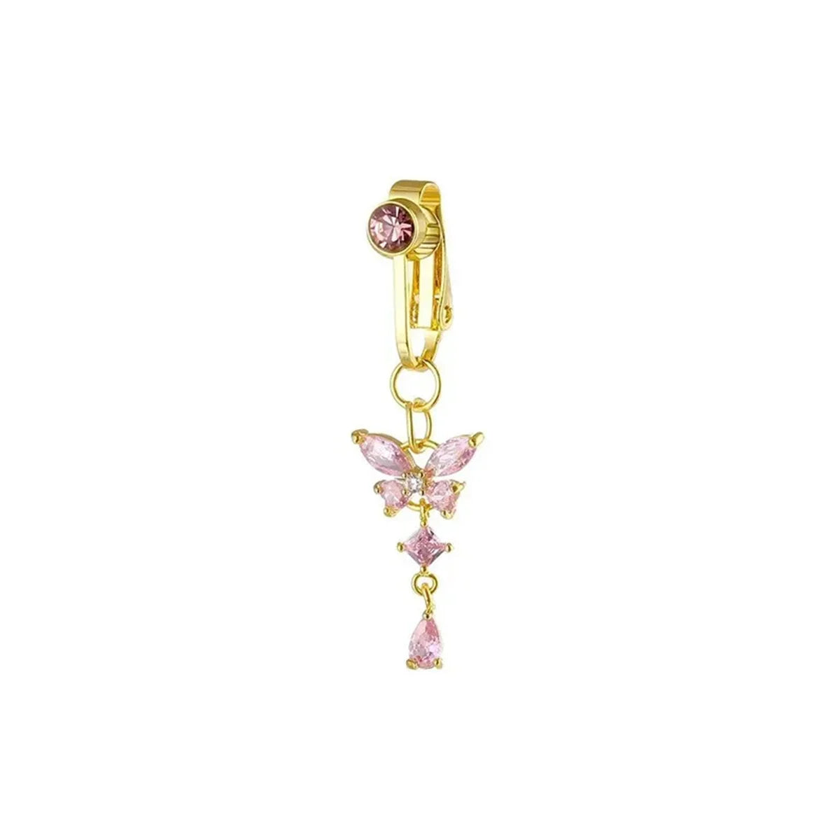 1Pc Trendy Zircon Butterfly Shape Clip On Belly Button Ring,Belly Fake Piercing Navel Body Jewelry Suitable Daily Vacation Wear