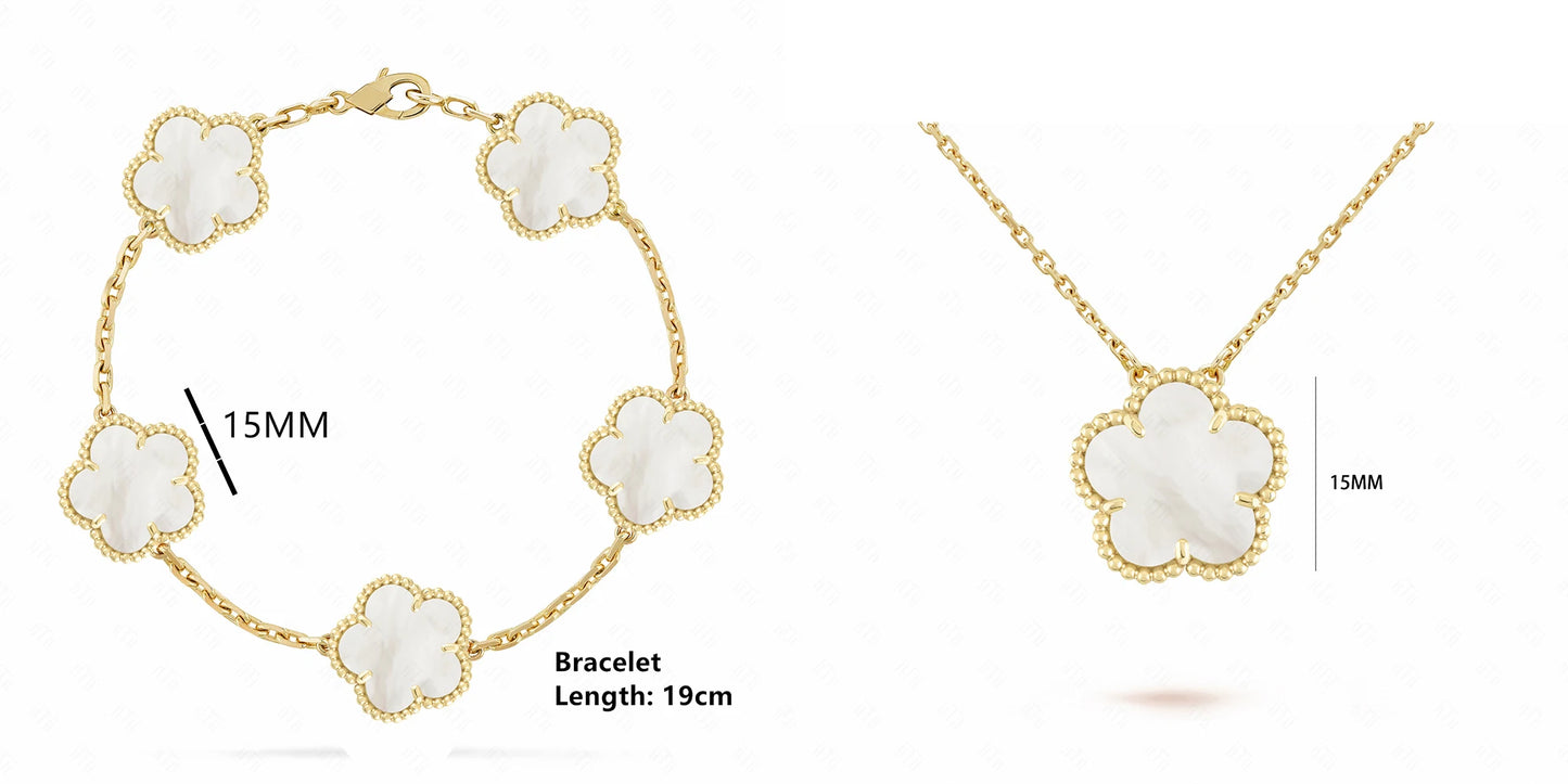 Simple 15mm Natural Shell Stone Five-Leaf Flower Set Bracelet Necklace Classic Flower Woman Jewelry Sets For Party Daily Wear