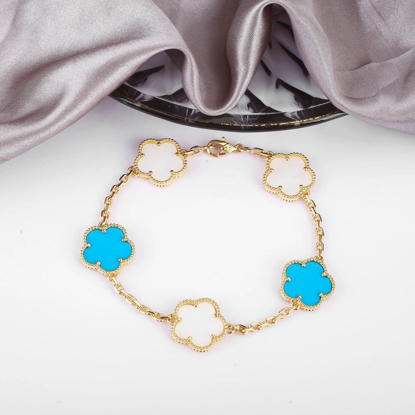Simple 15mm Natural Shell Stone Five-Leaf Flower Set Bracelet Necklace Classic Flower Woman Jewelry Sets For Party Daily Wear