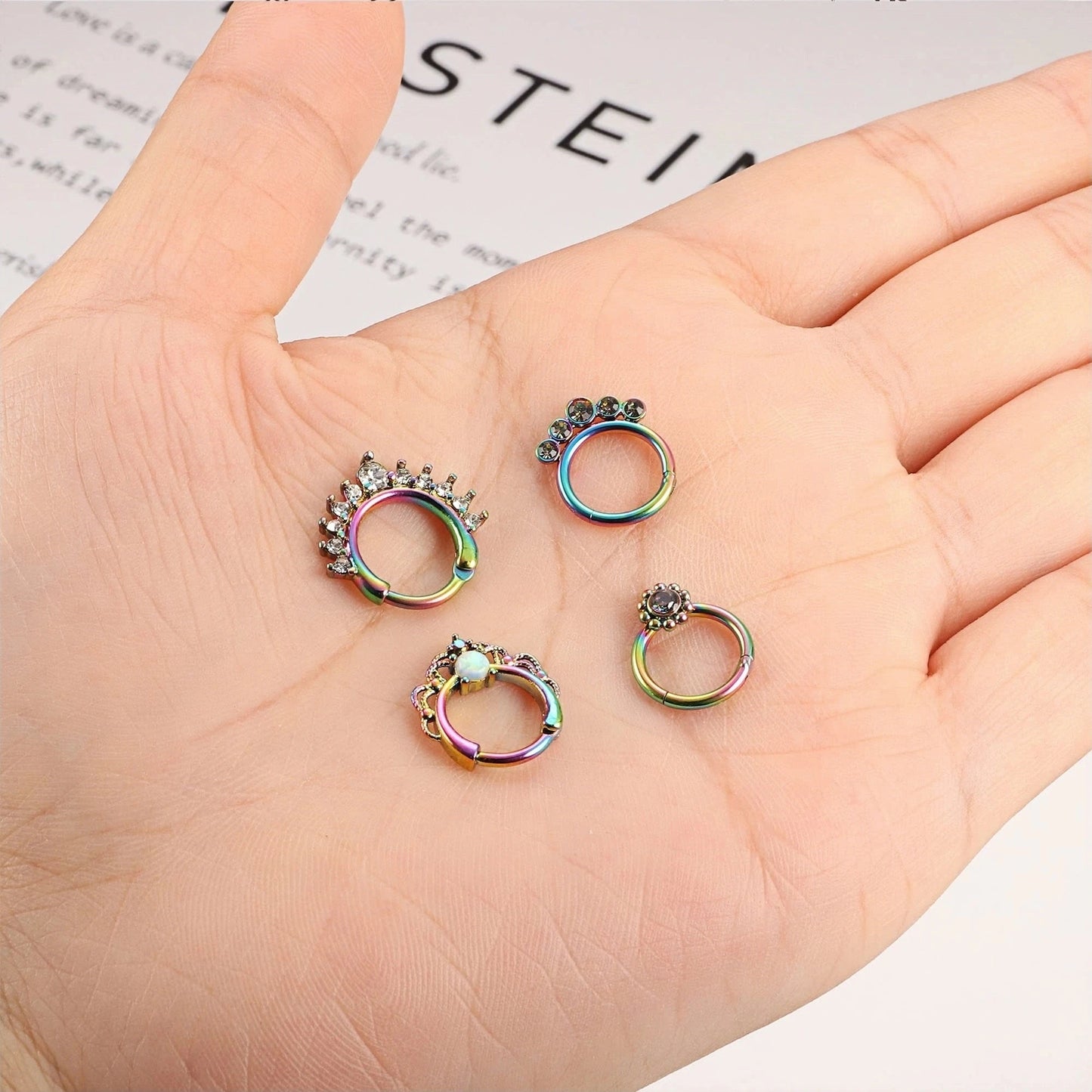 1/4Pcs 16G Stainless Steel Opal Colourful Nose Ring for Women Men,Fashion Sexy Septum Nasi Diaphragm Piercing Jewelry Gift