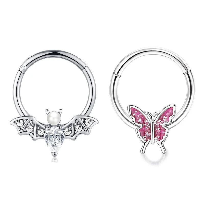 2Pcs 16G Stainless Steel Butterfly Hinged Septum Nose Ring Hoops,BCR Horseshoe Cartilage Daith Helix Rook Conch Piercing Jewelry