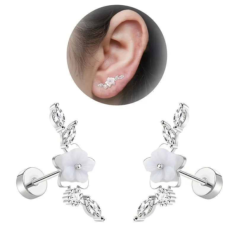 2Pcs 16G Stainless Steel Screw Back Stud Earrings for Women,Cubic Zerconia Cartilage Conch Helix Ear Piercing Jewelry